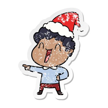 mutlu bir adam Noel Baba şapkası giyen sıkıntılı etiket karikatür