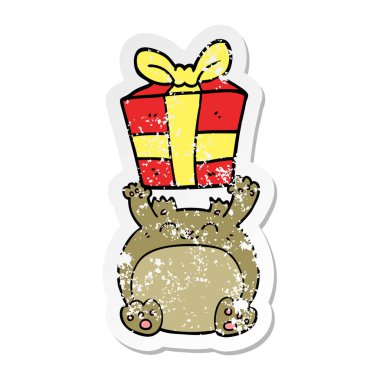 sevimli çizgi Noel ayı sıkıntılı etiket