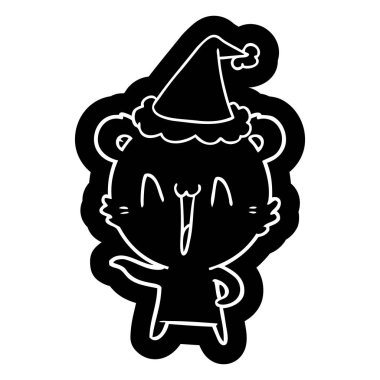 gülen kutup ayısı çizgi film simgesi giyen Noel Baba şapkası