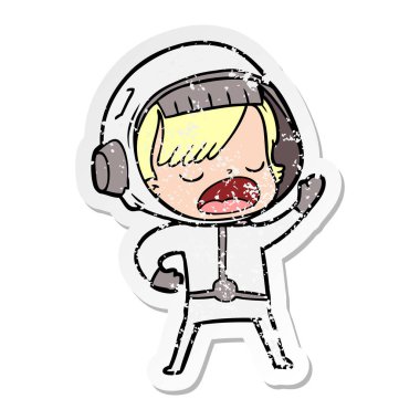 bir çizgi film konuşan astronotun sıkıntılı etiket