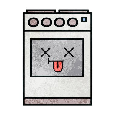 Retro grunge doku karikatür bir mutfak fırın