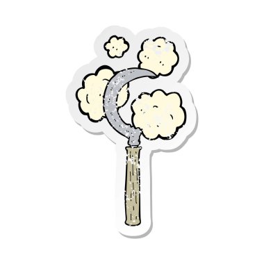 Retro sıkıntılı etiket bir karikatür Orak