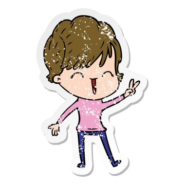 bir çizgi film gülen kadının sıkıntılı etiket