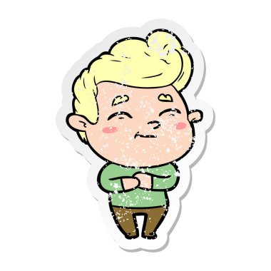 bir mutlu çizgi film adamın sıkıntılı etiket