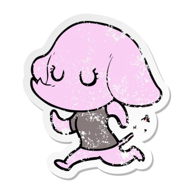 sevimli çizgi fil sıkıntılı etiket