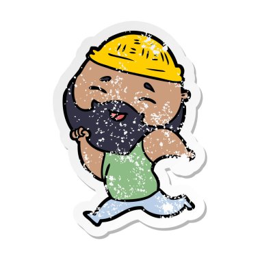 karikatür mutlu bir sakallı adamın sıkıntılı etiket