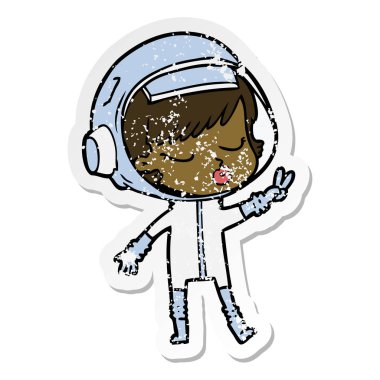 bir çizgi film güzel astronot kızın sıkıntılı etiket