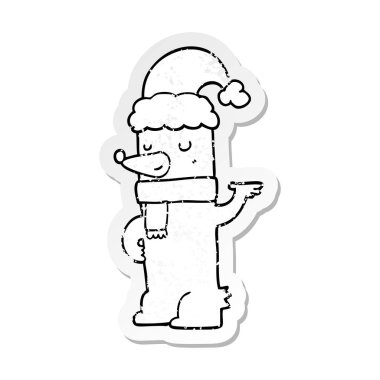 Noel şapka karikatür ayı sıkıntılı etiket