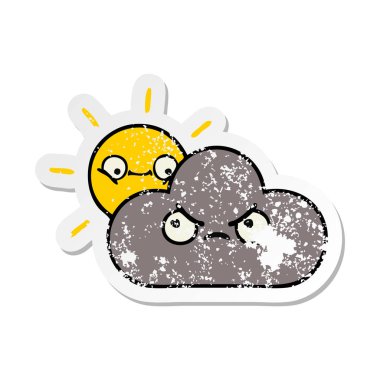 sevimli çizgi fırtına bulutu ve güneş sıkıntılı etiket
