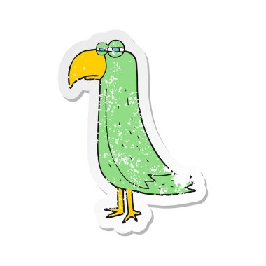 Retro sıkıntılı etiket bir karikatür papağan