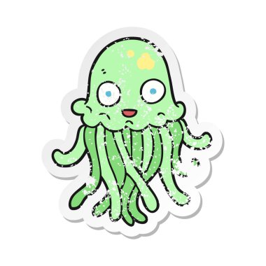 bir çizgi film ahtapot Retro sıkıntılı etiket