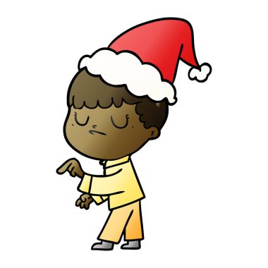 Noel Baba şapkası giyen bir huysuz çocuğun degrade çizgi film el çekilmiş