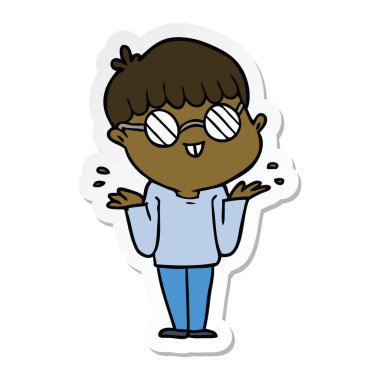 gözlük takan bir çizgi film çocuk etiket