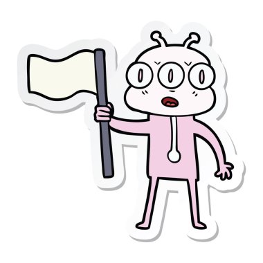 uzaylı dalgalanan bayrak etiket bir karikatür üç gözlü