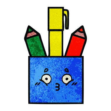 Retro grunge doku karikatür kalem pot