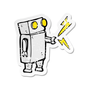 bir çizgi film robot Retro sıkıntılı etiket