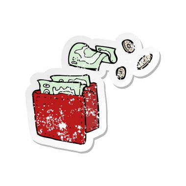 bir çizgi film cüzdan para dökülmesini Retro sıkıntılı etiket