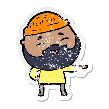 karikatür mutlu bir sakallı adamın sıkıntılı etiket