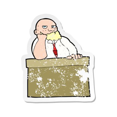 adam masada Retro sıkıntılı etiket bir karikatür sıkılmış