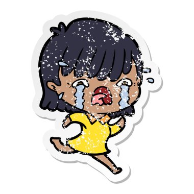 ağlayan bir çizgi film kızın sıkıntılı etiket