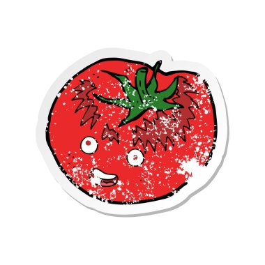 bir çizgi film domates Retro sıkıntılı etiket