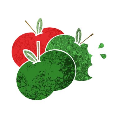 Retro illüstrasyon tarzı çizgi film elma