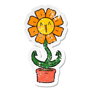 bir mutlu karikatür çiçek sıkıntılı etiket