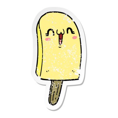 Buz lolly donmuş bir karikatür sıkıntılı etiket