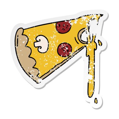 ilginç bir el sıkıntılı etiket çizilmiş karikatür dilim pizza