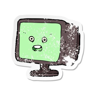 bir çizgi film bilgisayar ekranın Retro sıkıntılı etiket