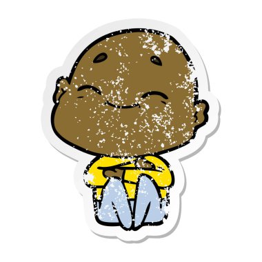 bir mutlu karikatür kel adamın sıkıntılı etiket