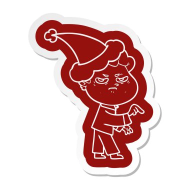 Noel Baba şapkası giyen bir kızgın adam çizgi film etiketi