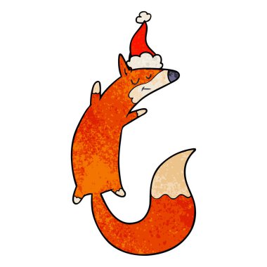 Noel Baba şapkası giyen bir atlama Fox dokulu çizgi film el çekilmiş