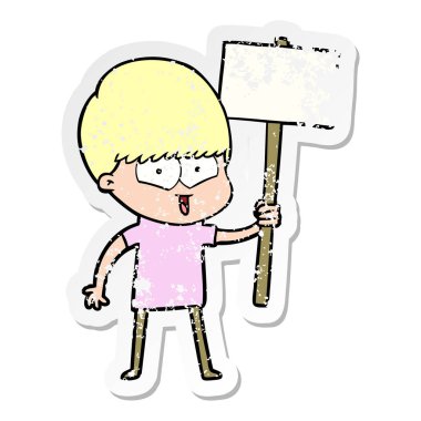 sıkıntılı etiket bir karikatür mutlu çocuk