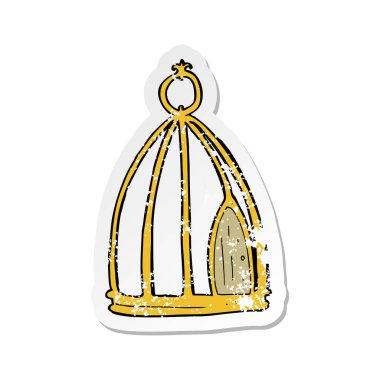 karikatür kuş kafesi Retro sıkıntılı etiket