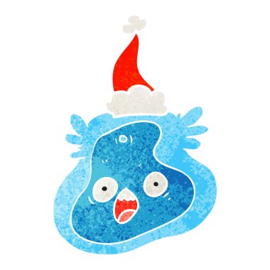 Noel Baba şapkası giyen bir mikrop retro karikatür el çekilmiş