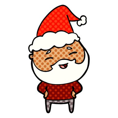 çizgi roman tarzı illüstrasyon mutlu bir sakallı adamın san giyiyor