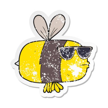 güneş gözlüğü takıyor bir karikatür arı Retro sıkıntılı etiket