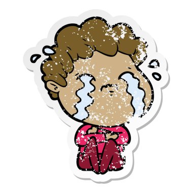 ağlayan bir çizgi film adamın sıkıntılı etiket