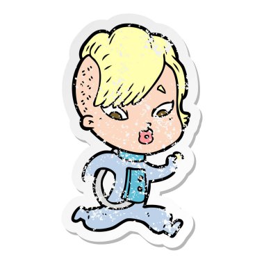 bir çizgi film sürpriz kızın sıkıntılı etiket