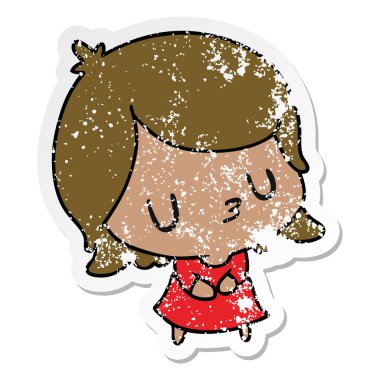 bir şirin kawaii kız sıkıntılı etiket karikatür çizimi