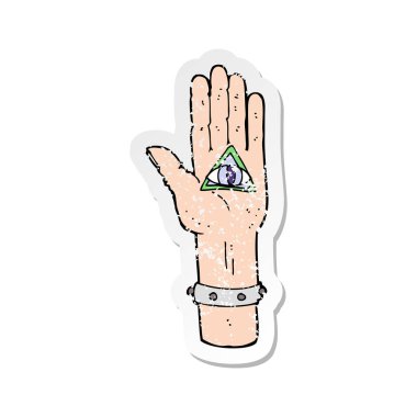 Çizgi Film ürkütücü el simgesi Retro sıkıntılı etiket