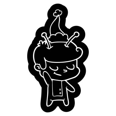 Noel Baba şapkası giyen bir uzaylı dostu ilginç çizgi film simgesi