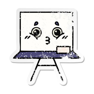 bir sevimli çizgi beyaz tahta sıkıntılı etiket