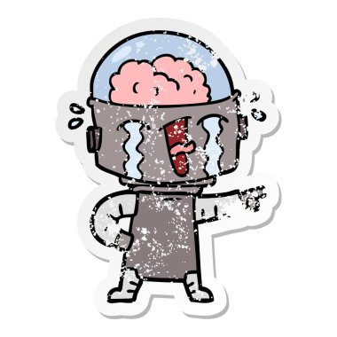 robot işaret ağlıyor bir karikatür sıkıntılı etiket