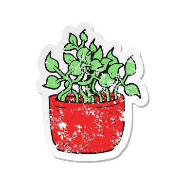 bir çizgi film ev bitkisi Retro sıkıntılı etiket