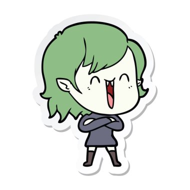 sevimli çizgi mutlu vampir kız etiketi