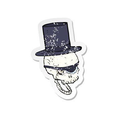 Silindir şapka karikatür kafatasında Retro sıkıntılı etiket