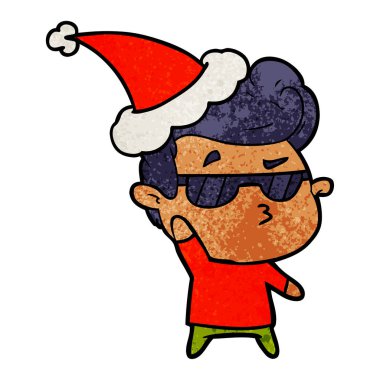 Noel Baba şapkası giyen havalı biri dokulu karikatür