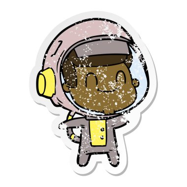 mutlu karikatür astronotun sıkıntılı etiket